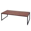 48; 27 Inch 2 Piece Rectangular Wood Nesting Coffee and End Table Set; Sled Metal Base; Brown; Black