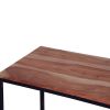 48; 27 Inch 2 Piece Rectangular Wood Nesting Coffee and End Table Set; Sled Metal Base; Brown; Black