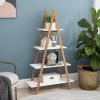 Solid bamboo wood oxford &ldquo;A&rdquo;frame ladder display bookshelf