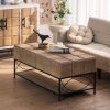 47.64"Small Grid Splicing Design Retro Square Coffee Table,for Living Room,Office,and Dining Room