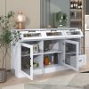 Kitchen Sideboard Multifunctional Buffet Cabinet with 4 Drawers, Mesh Metal Doors with Adjustable Shelves and Wineglass Holders