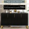 TREXM Modern sideboard with Four Doors; Metal handles & Legs and Adjustable Shelves Kitchen Cabinet (Black)