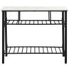 TOPMAX Rustic Farmhouse Counter Height Dining Kitchen Kitchen Island Prep Table; Kitchen Storage Rack with Worktop and 2 Shelves; Faux-Marble; White