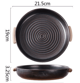 Thread Double Ear Disc Vintage Japanese Coarse Ceramics (Option: Black-8inch)