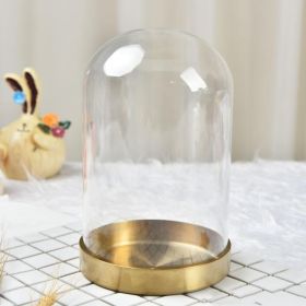 Preserved Flower Glass Cover Golden Disc Stainless Steel Base (size: large)