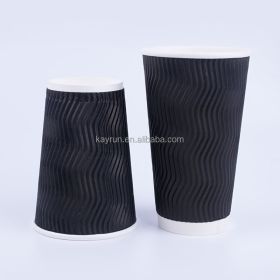 50PCS 8oz 12oz 16oz Custom Printed Eco Friendly Triple Ripple Wall cup 3 Layer Disposable hot drink Coffee Paper Cups (Color: Black)