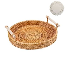 1pc Rattan Woven Tray; Bamboo Woven Fruit Plate; Breakfast Steamed Bun Basket; Snack Bread Snack Woven Basket; Fruit Basket (Items: 28cm+10 Sheets Of Oil-absorbing Paper)