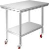 Stainless Steel Commercial Kitchen Work Table 36x24 Inch With 4 Casters