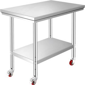 Stainless Steel Commercial Kitchen Work Table 36x24 Inch With 4 Casters (size: 24'' x 36'')