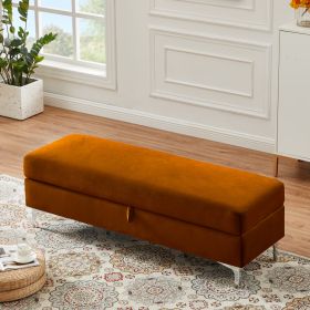 Storage Bench Solid Color 2 Seater Furniture Living Room Sofa Stool (Color: Camel)